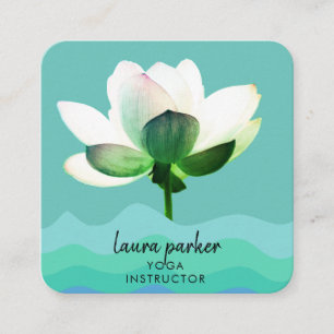Carte De Visite Carré Instructeur de Yoga vert Lotus Fleur Aquarelle