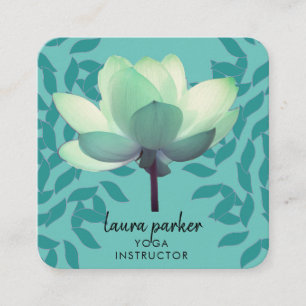 Carte De Visite Carré Instructeur de Yoga vert turquoise Lotus Fleur Aqu