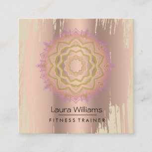 Carte De Visite Carré Instructeur rose vintage de yoga d'or de Lotus de