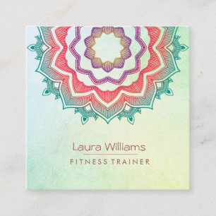 Carte De Visite Carré Instructeur vert de yoga d'or de fleur de Lotus de