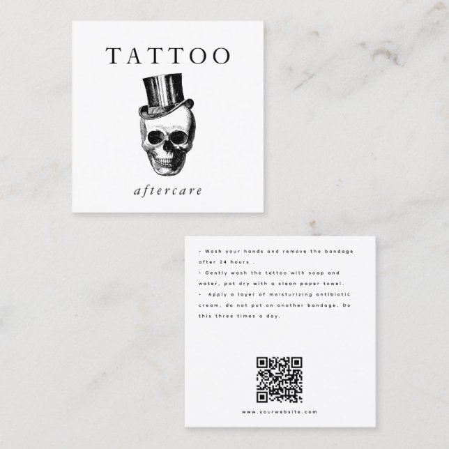 Carte De Visite Carré Instructions de post-soins pour tatouage de crâne  (Devant / Derrière)