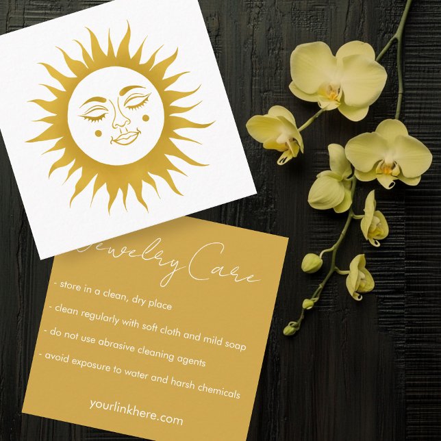 Carte De Visite Carré Instructions de soins Sunshine Boho Line Art Gold (Care Instructions Sunshine Boho Line Art Gold Square Business Card
)