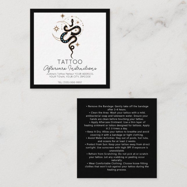 Carte De Visite Carré Instructions de suivi du tatouage de serpent (Devant / Derrière)