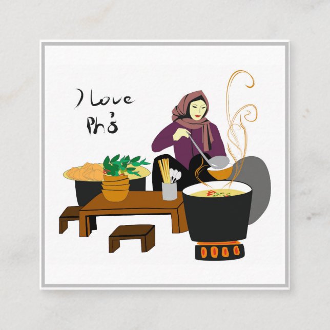Carte De Visite Carré J'aime Pho bo (goût vietnamien) (Devant)