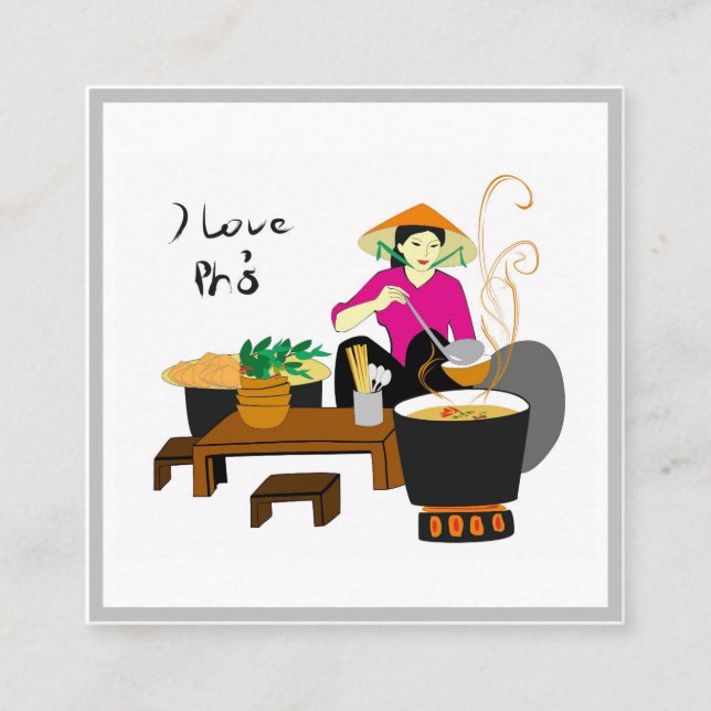 Carte De Visite Carré J'aime Pho bo (goût vietnamien) (Devant)