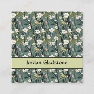 Carte De Visite Carré Japanese Floral Bamboo Sage Green Black Template