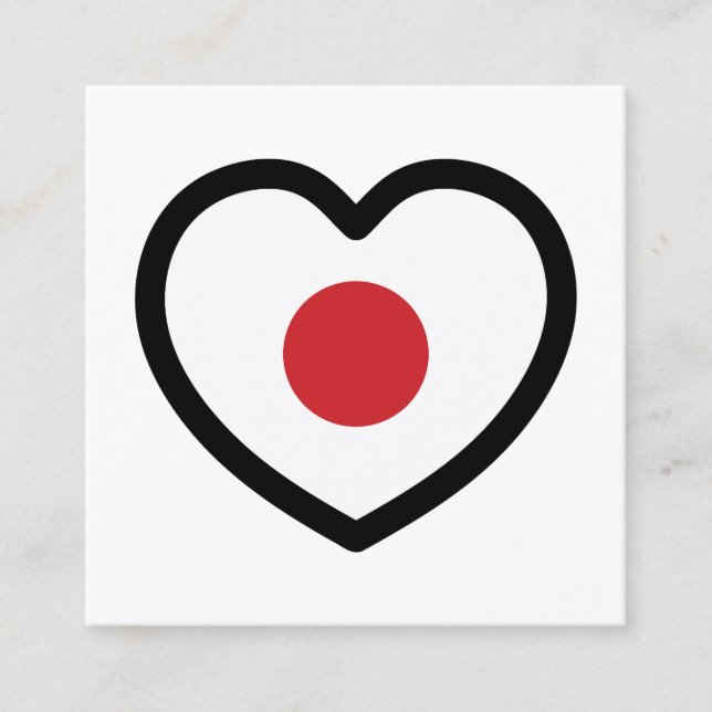 Carte De Visite Carré Japon | Coeur du drapeau japonais (Devant)