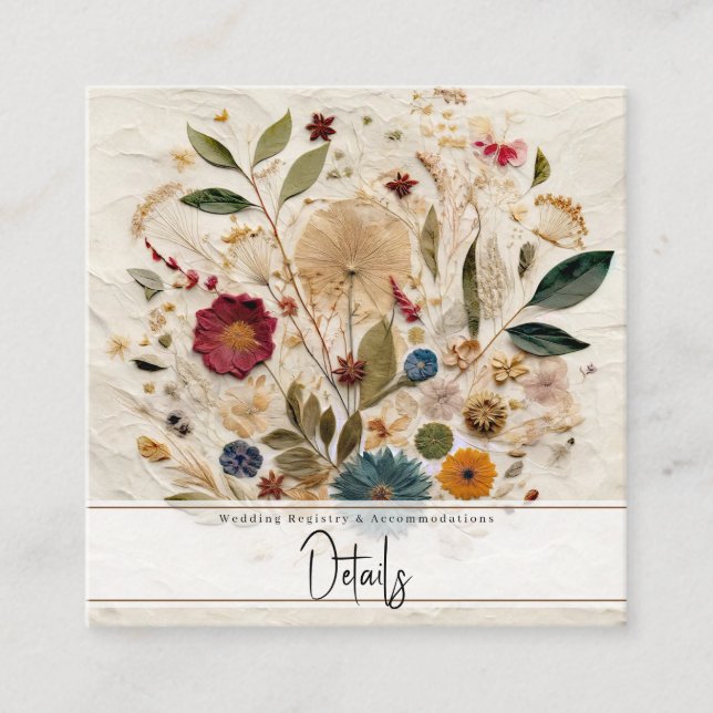 Carte De Visite Carré Jardin Whimsical Pressé Fleurs Mariage bohème (Devant)