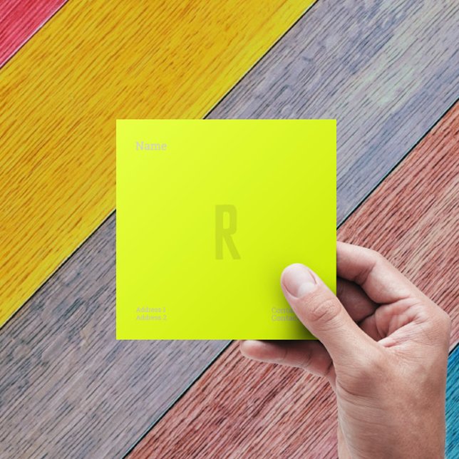 Carte De Visite Carré jaune fluorescent - monogramme personnalisé gras (Créateur téléchargé)