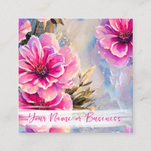 Carte De Visite Carré Joli Chic Fleurs Roses Florales