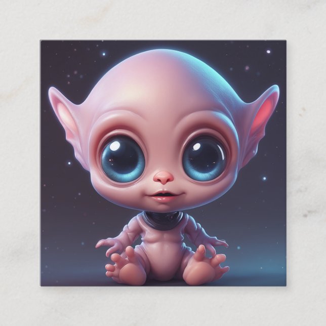 Carte De Visite Carré Joli et adorable dessin animé alien bébé (Devant)