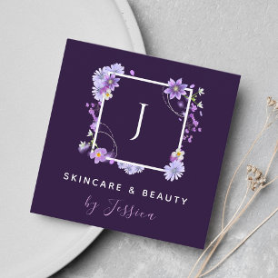 Carte De Visite Carré Joli Monogramme Floral Rose Purple Beauté Soins de
