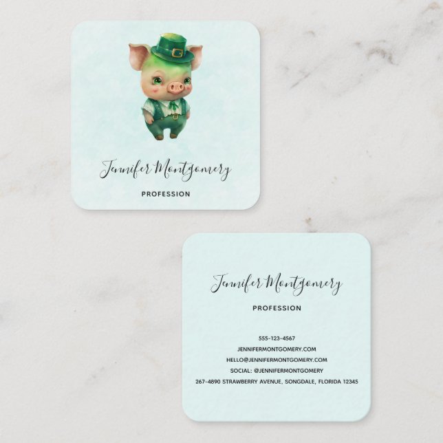 Carte De Visite Carré Joli porc vert Fairytale dans une jolie beauté (Devant / Derrière)