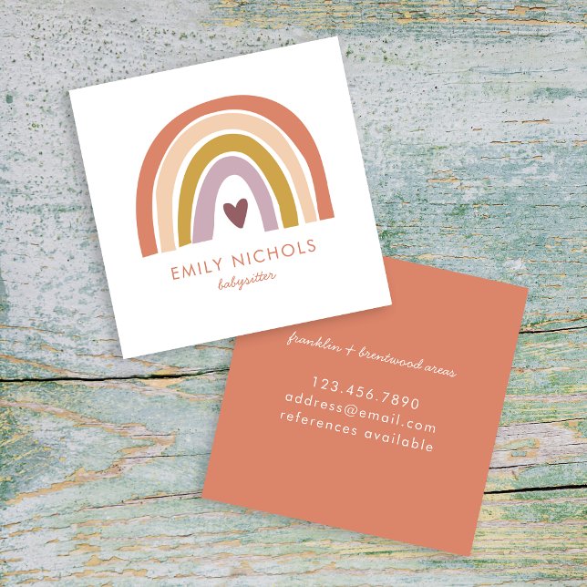 Carte De Visite Carré Joli Rainbow Peach Lavender Boho Babysitter (Créateur téléchargé)