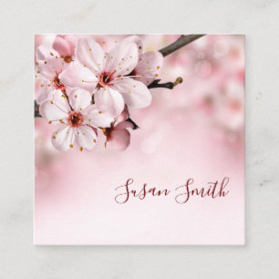 Carte De Visite Carré Joli Script Floral Rose Feminine Cherry Blossoms