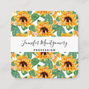 Carte De Visite Carré Joli tournesol Jaune & Motif vert