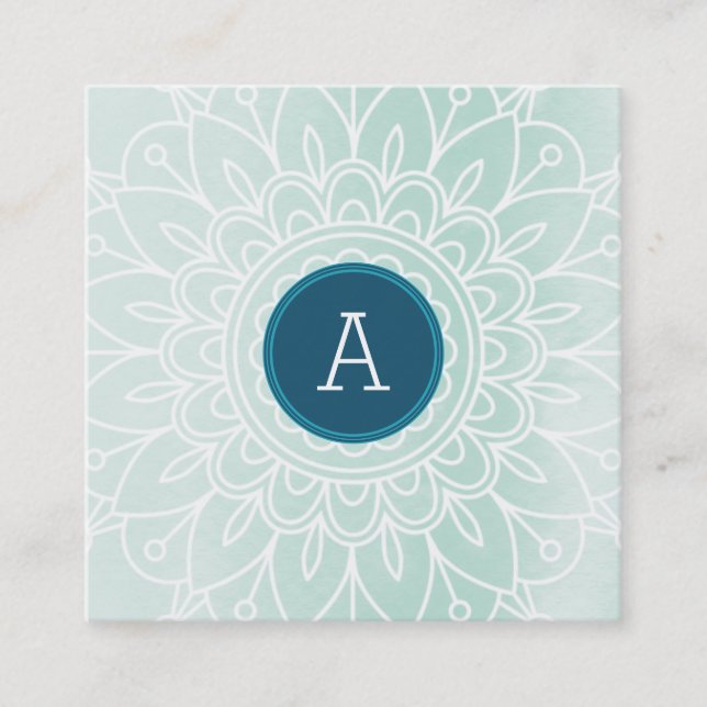 Carte De Visite Carré JOLIE MONOGRAM moderne boho mandala motif menthe (Devant)