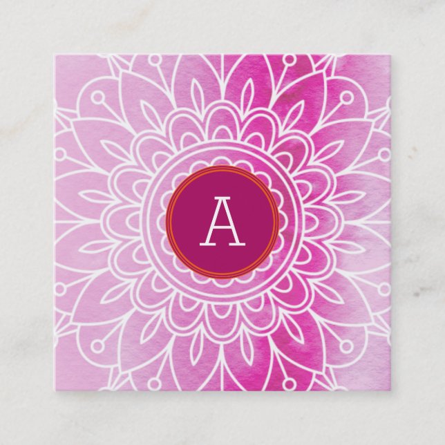 Carte De Visite Carré JOLIE MONOGRAM moderne boho mandala motif rose (Devant)