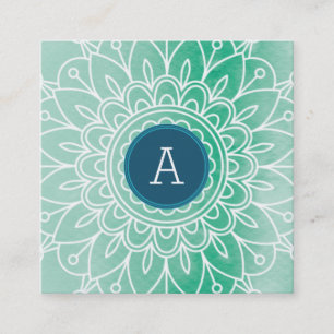 Carte De Visite Carré JOLIE MONOGRAMME moderne boho mandala motif vert
