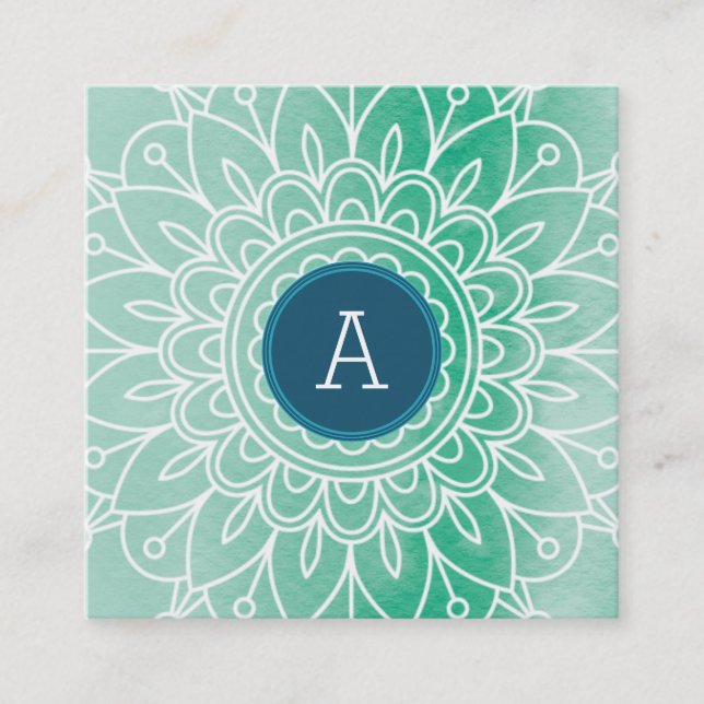 Carte De Visite Carré JOLIE MONOGRAMME moderne boho mandala motif vert (Devant)