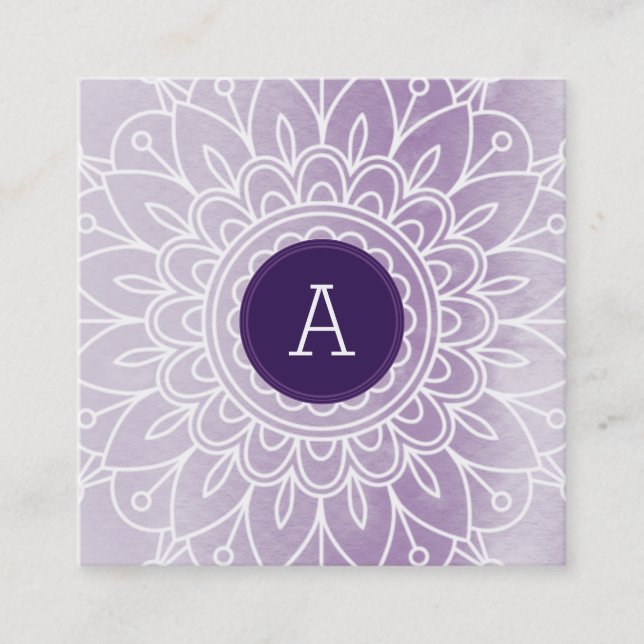 Carte De Visite Carré JOLIE MONOGRAMME moderne boho mandala motif violet (Devant)