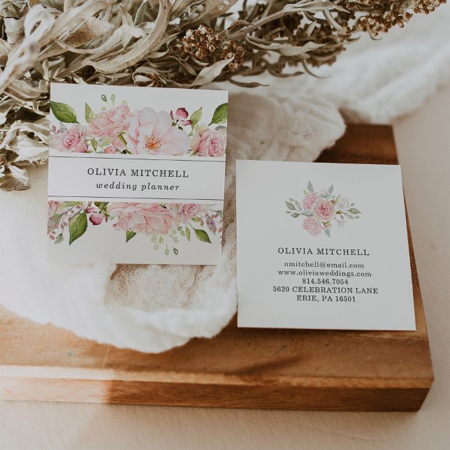 Carte De Visite Carré Jolies roses roses roses sur blanc | Floral (Créateur téléchargé)