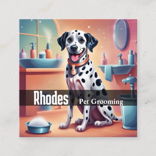 Carte De Visite Carré Joyeux Chien Dalmatien Animaux de compagnie Servic (Devant)