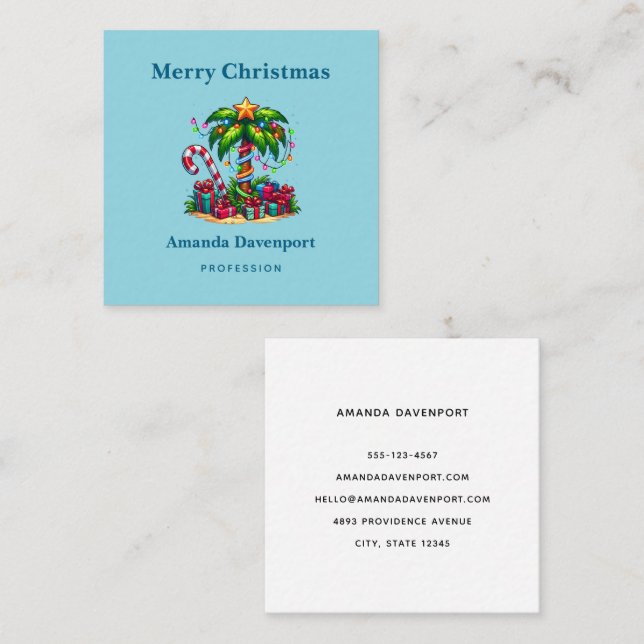 Carte De Visite Carré Joyeux Noël des palmiers de vacances tropicaux (Devant / Derrière)