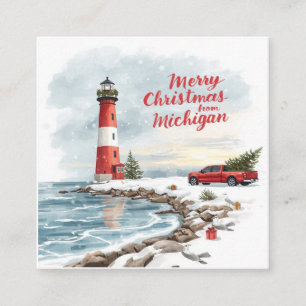 Carte De Visite Carré Joyeux Noël du Michigan – Phare côtier