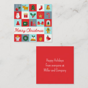 Carte De Visite Carré Joyeux Noël mignon Rétro hiver Icônes de Noël