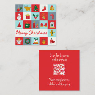Carte De Visite Carré Joyeux Noël mignon Retro Winter QR Code