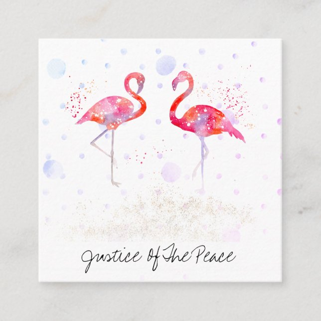 Carte De Visite Carré JUGE DE PAIX de *~* - mariages deux Flamants roses (Devant)