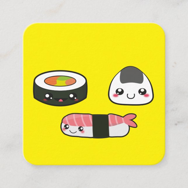 Carte De Visite Carré Kawaii, drôle et drôle Sushi mooshie (Devant)