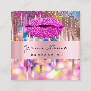 Carte De Visite Carré KISS rose LIPMakeup Artiste Unicorn Holographe Dri