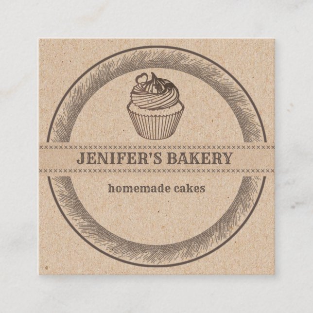 Carte De Visite Carré Kraft boulangerie cupcakes et sucreries maison Cla (Devant)