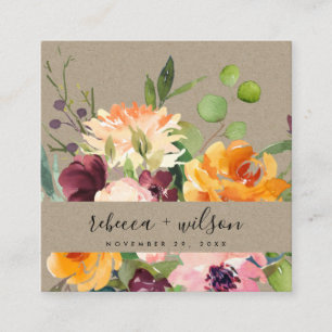 CARTE DE VISITE CARRÉ KRAFT YELLOW ORANGE FLORA BUNCH MARIAGE MERCI