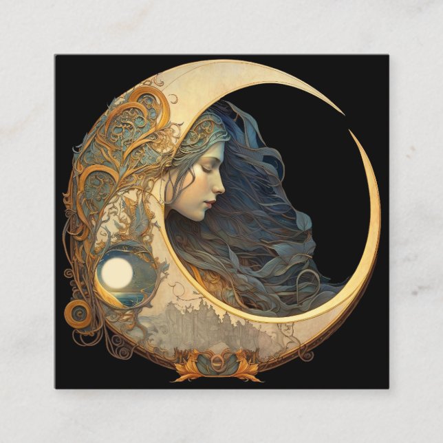 Carte De Visite Carré La déesse de la lune d'aquarelle (Devant)