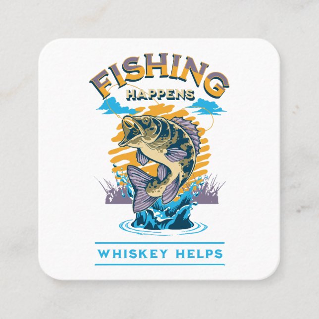 Carte De Visite Carré La Pêche Arrive. Whiskey Aide ! (Devant)