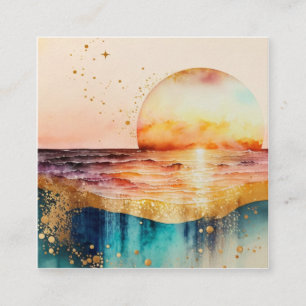 Carte De Visite Carré La série de plage à l'aquarelle Design 3