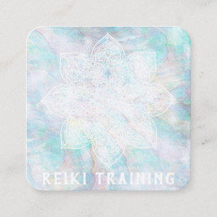 Carte De Visite Carré *~* Lacey Blanc Mandala bleu rose jaune pastel