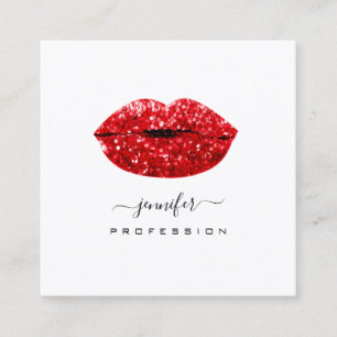Carte De Visite Carré L'artiste de maquillage Red KISS LIPS White Social