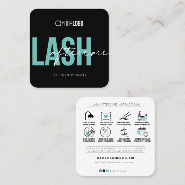Carte De Visite Carré Lash Extensions Instructions de suivi Carré Busi (Devant / Derrière)