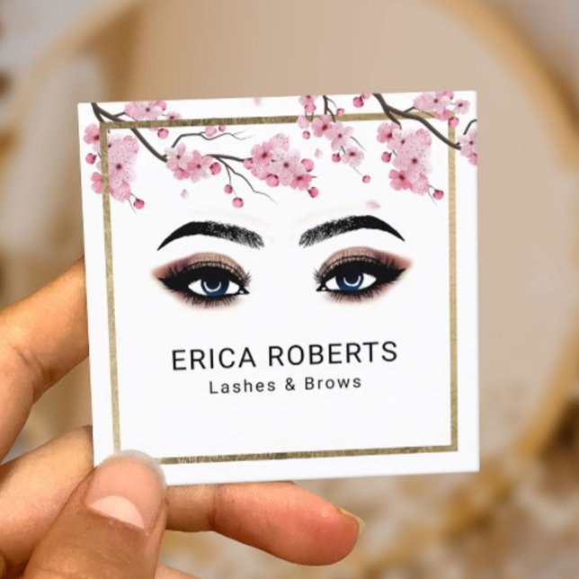 Carte De Visite Carré Lashes Bros Maquillage Artiste Cherry Blossom Salo (Créateur téléchargé)