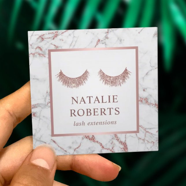 Carte De Visite Carré Lashes & Brows Beauté Salon Rose Gold Marble (Créateur téléchargé)