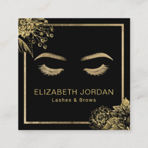 Carte De Visite Carré Lashes Brows Salon de beauté Black & Gold Botaniqu