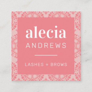 Carte De Visite Carré LASHES & BRWS vintage élégant corail rose bébé