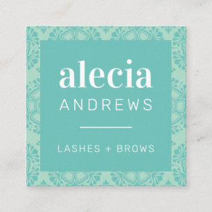 Carte De Visite Carré LASHES & BRWS vintage élégant vert menthe