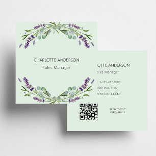 Carte De Visite Carré Lavande fleurs violet vert code QR