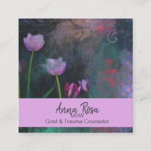 Carte De Visite Carré *~* Lavande gris Tulipe rose Vintage Grunge