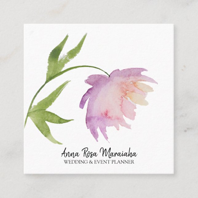 Carte De Visite Carré *~* Lavande rose Élégante Aquarelle Pâte Florale (Devant)